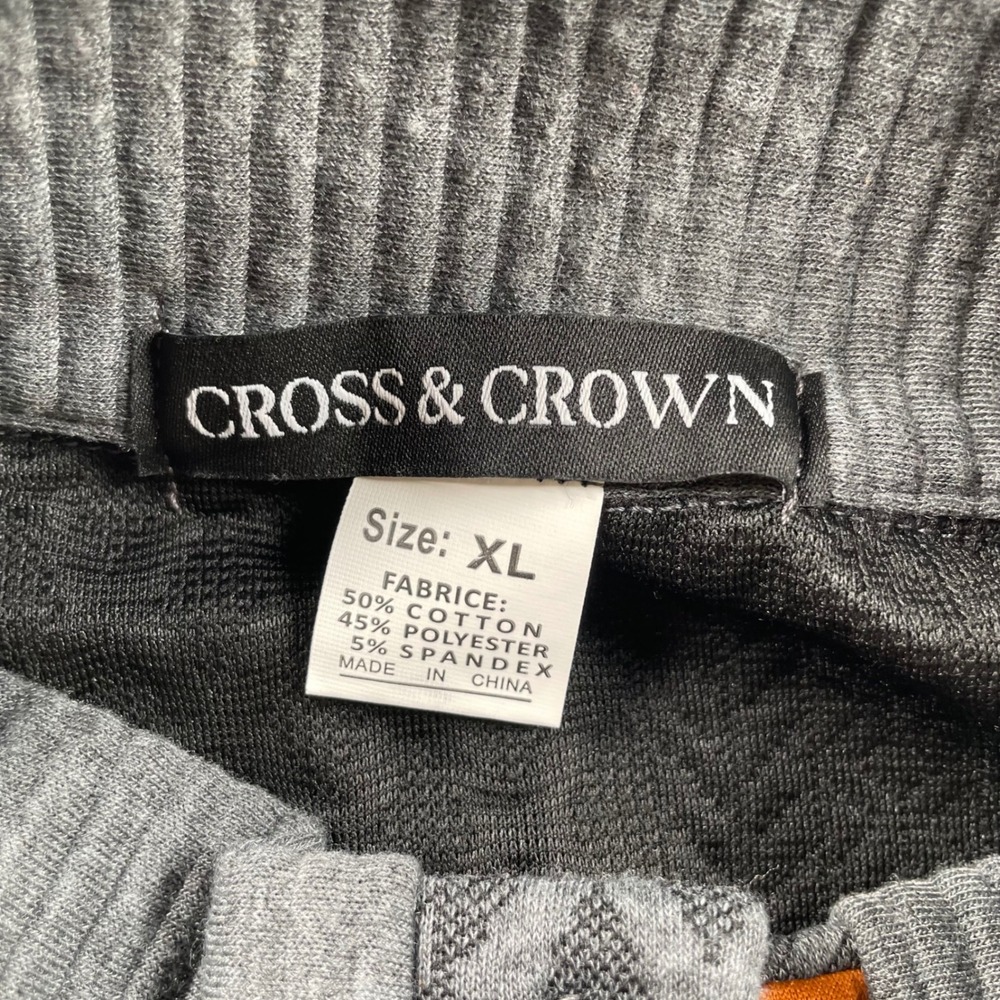 Cross & Crown Mens XL Grey Diamond Knit Pullover Orange Elbow Patches Mock Neck - Picture 2 of 5